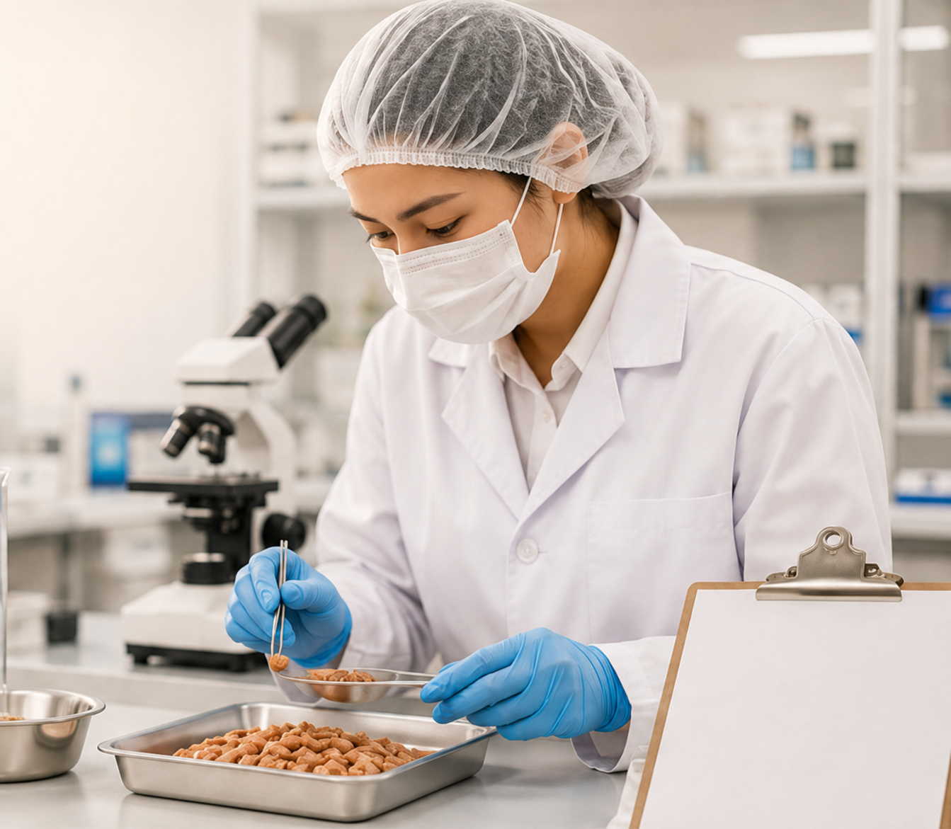 Quality specialist preparing pet food