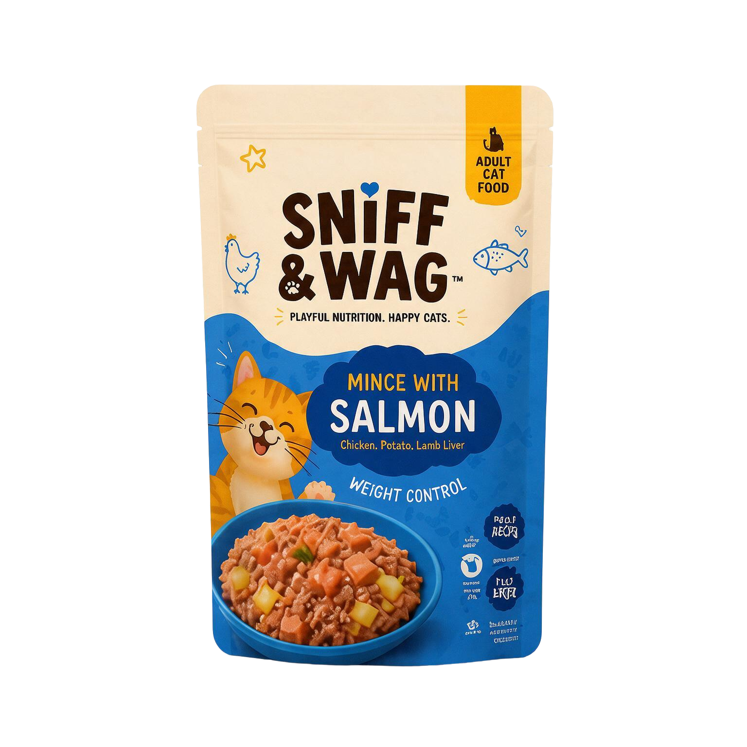Sniff and Wag Salmon adult cat food pouch